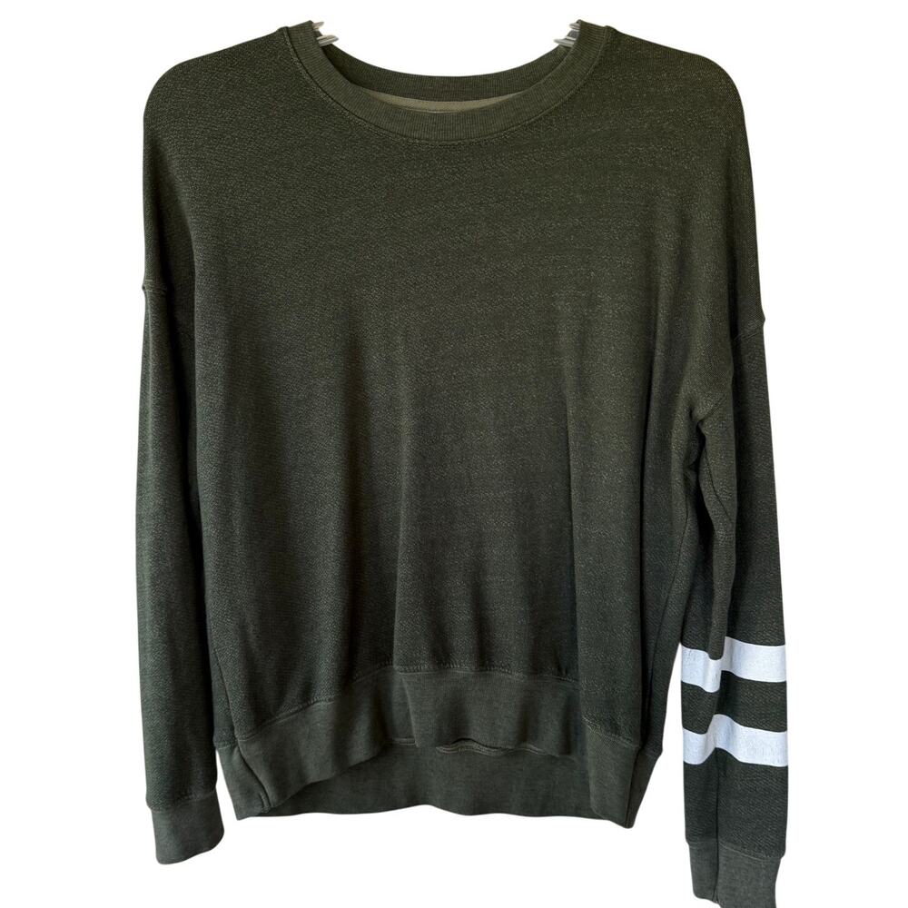 Sundry Olive Green One arm white striped sweatshirt size S